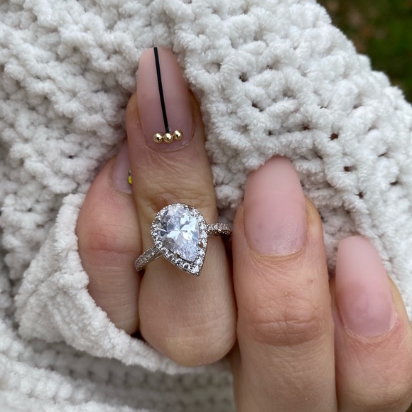 925 Silver Wedding  Pear Cut White Sapphire Rings - Picture 6 of 9